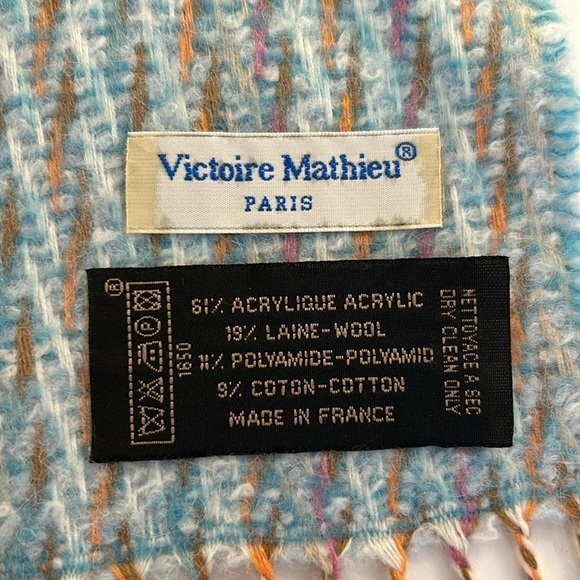 Victoire Mathieu Paris Made in France Wool Blend Blue & Orange Winter Scarf - Picture 7 of 8